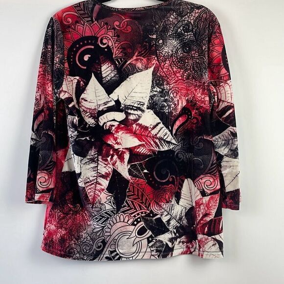 Breckenridge Women's Damask Floral Long Sleeve Tunic Top Red Medium - Picture 9 of 10